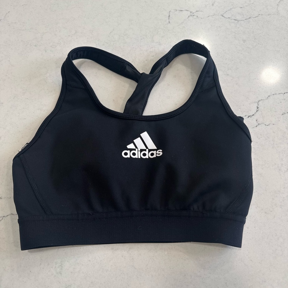 adidas Black Racerback Pullover Wireless Sports Bra with Logo for Women